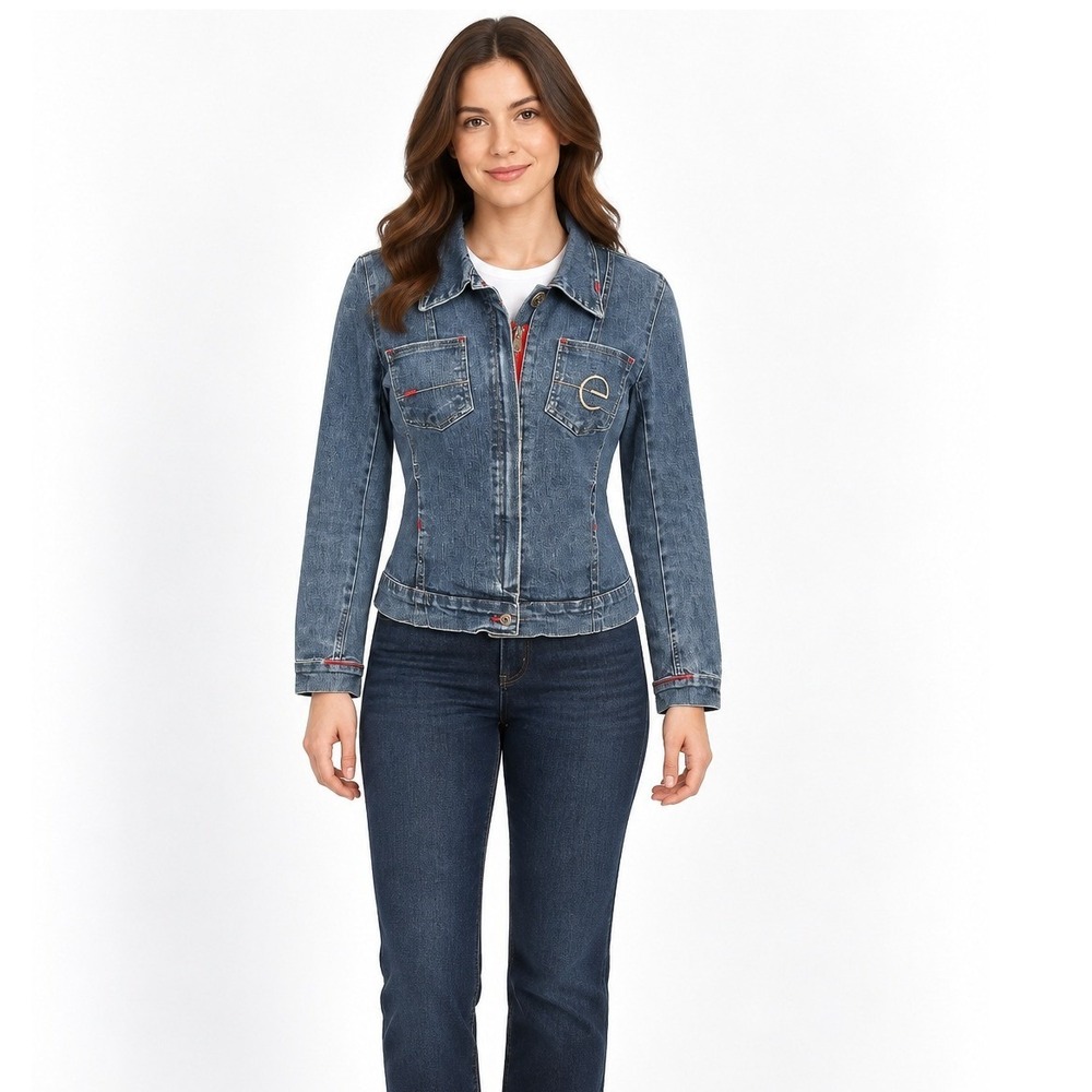Ecko Red Women's Stretch Long Sleeve Full Zip Curvy‎ Pockets Jean Jacket Size M